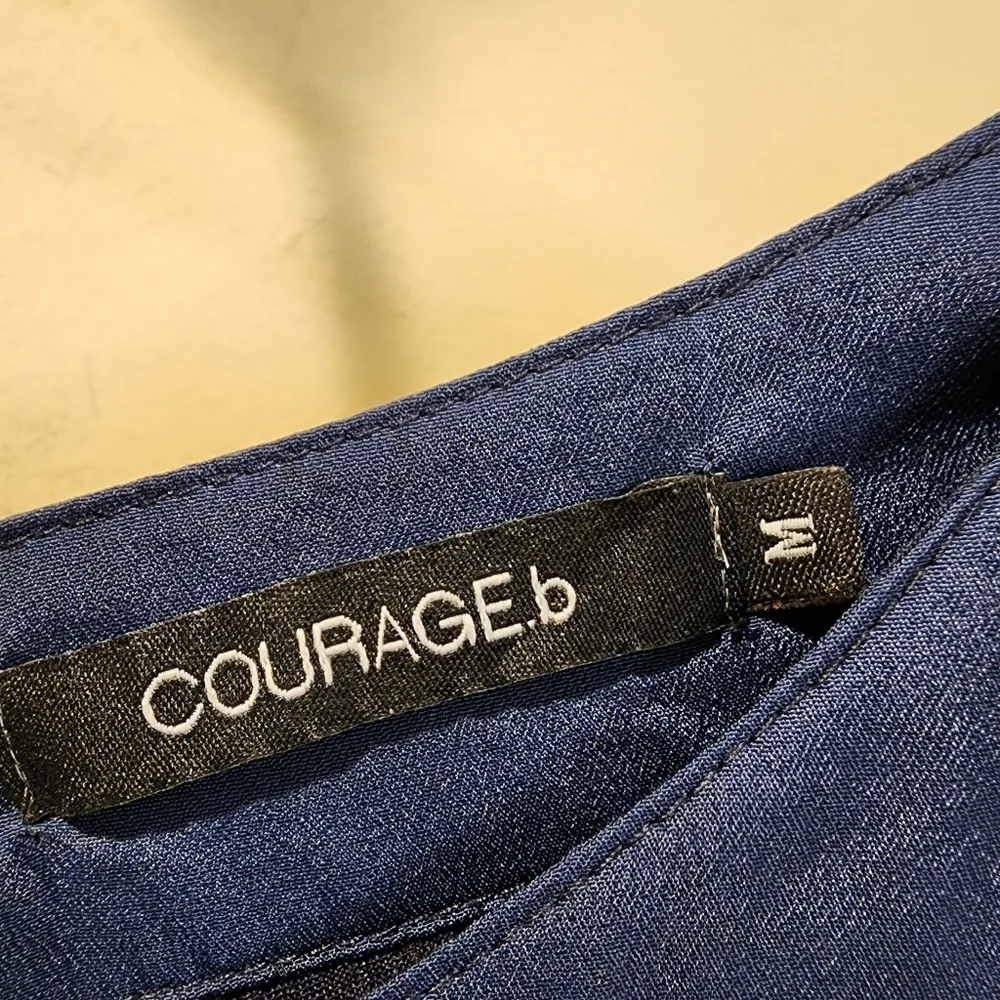COURAGE.b Navy and Blue Pattered Long Sleeves  Dress Size M